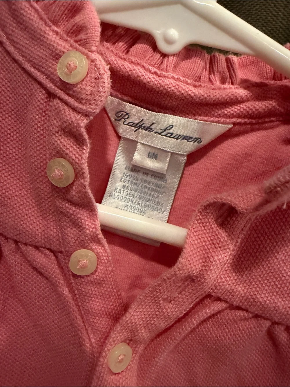 Ralph Lauren Pink Infant Polo Romper with Bow Pocket